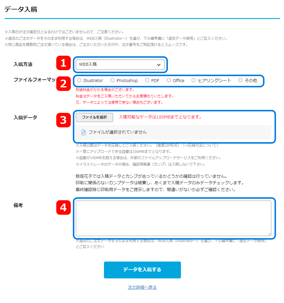 入稿ページの入力
